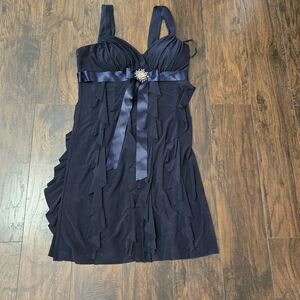 dressbarn Navy Mini Dress with Embellished Waist